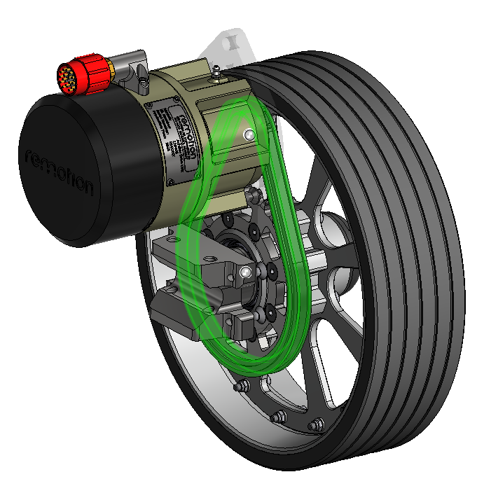 A black wheel with a green line&nbsp; Description automatically generated